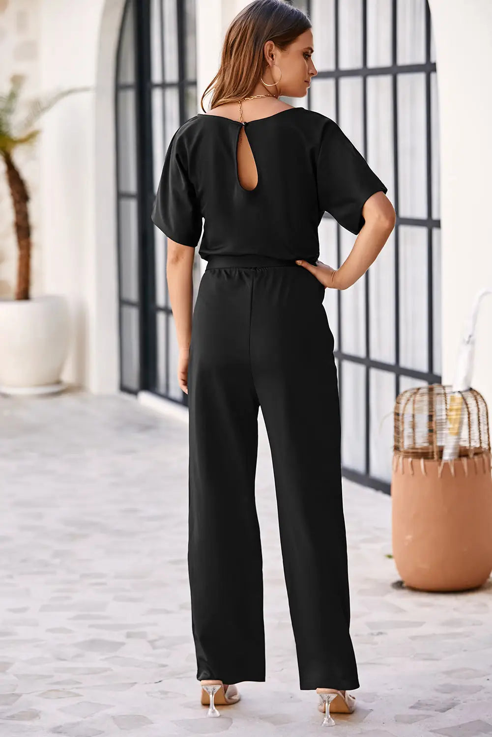 Red Belted Wide Leg Jumpsuit-20