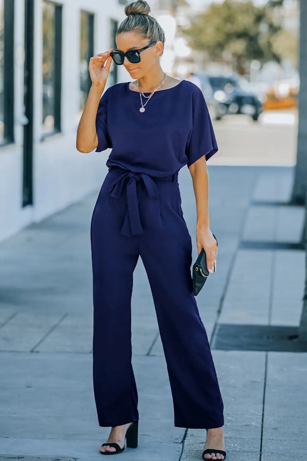 Red Belted Wide Leg Jumpsuit-13