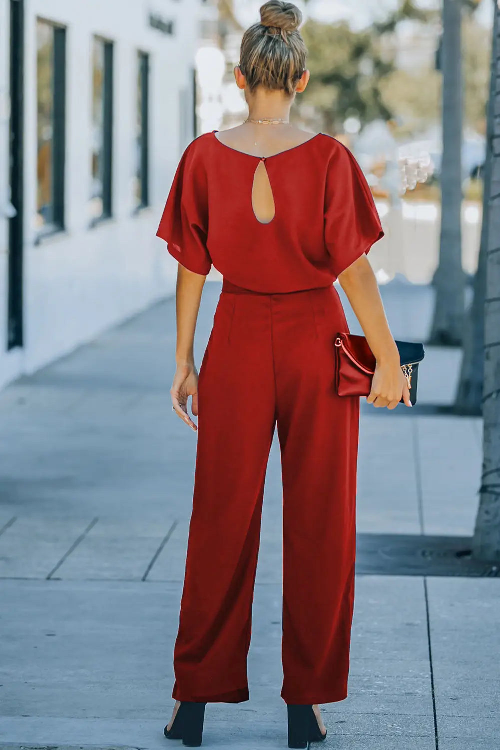 Red Belted Wide Leg Jumpsuit-6