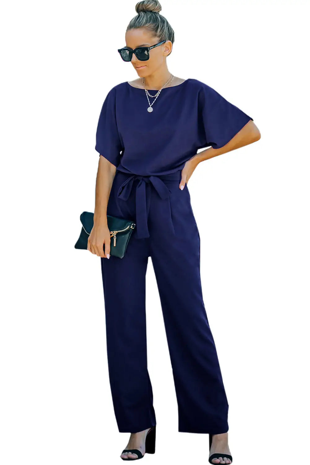 Red Belted Wide Leg Jumpsuit-17