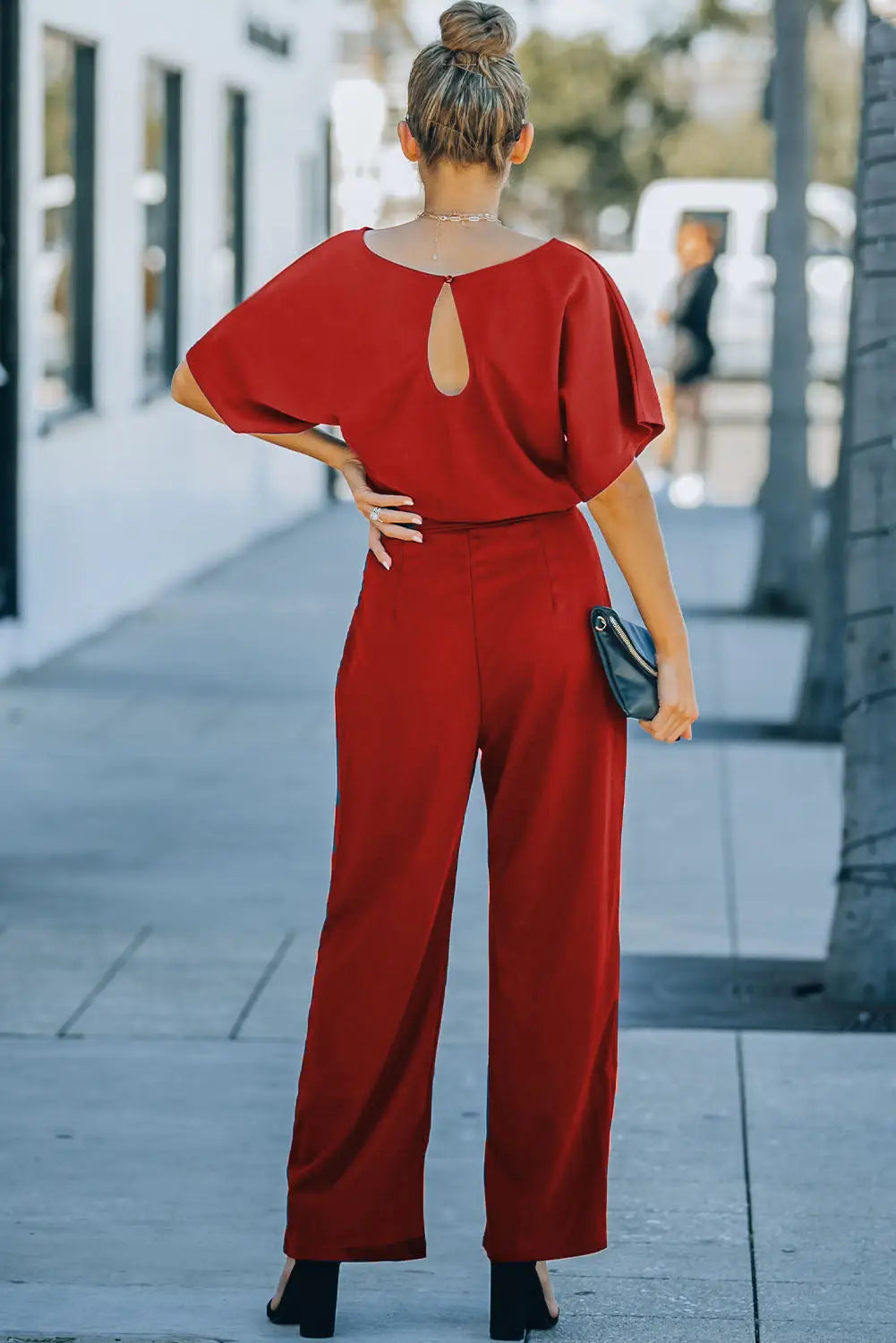 Red Belted Wide Leg Jumpsuit-1