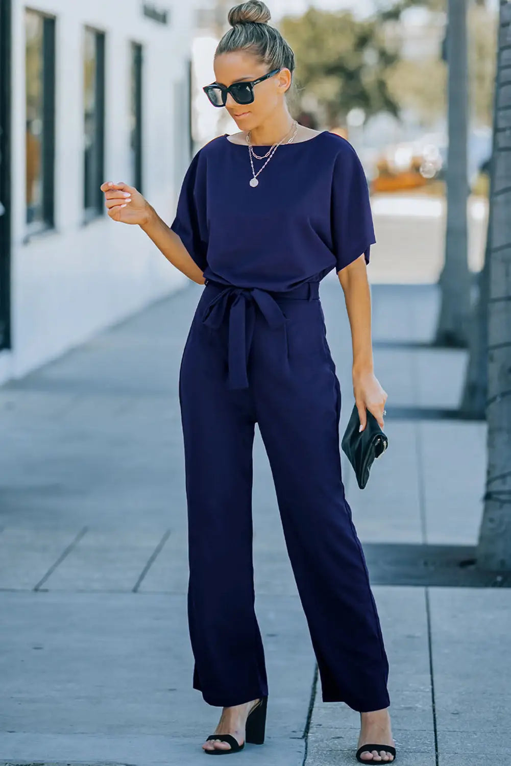 Red Belted Wide Leg Jumpsuit-11