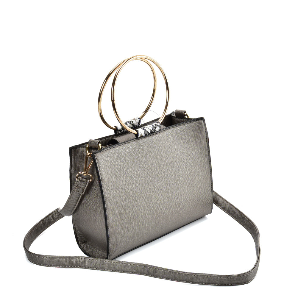 SY2175 GREY - Generous Snakeskin Bag With Ring Handle-1