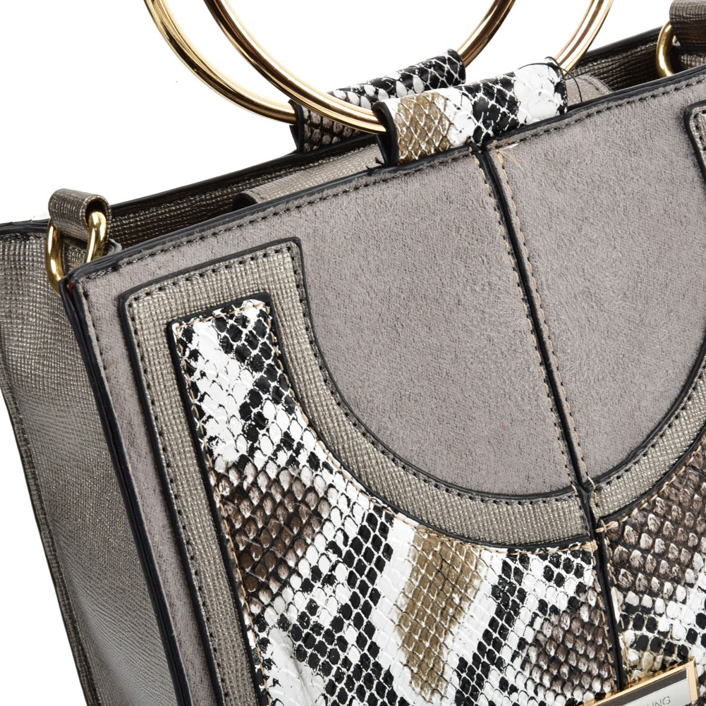 SY2175 GREY - Generous Snakeskin Bag With Ring Handle-2