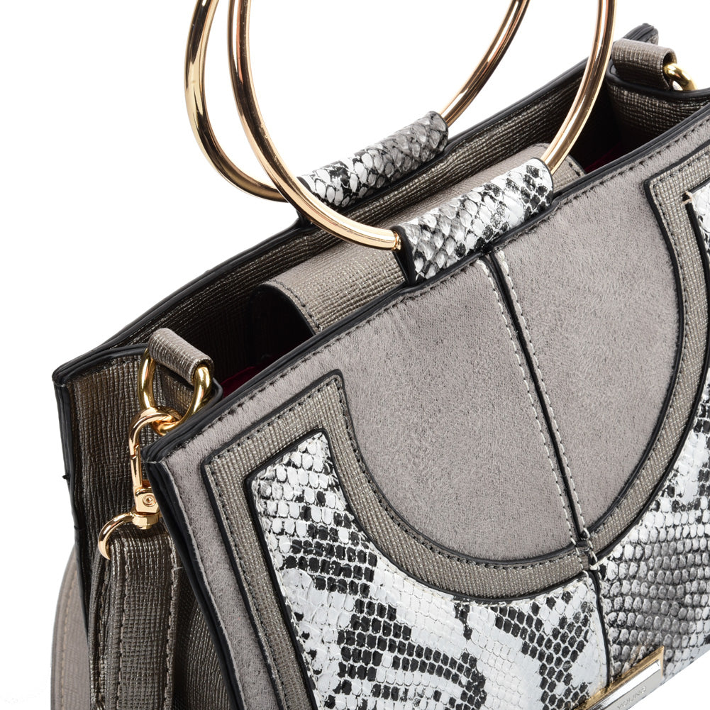 SY2175 SILVER - Generous Snakeskin Bag With Ring Handle-3