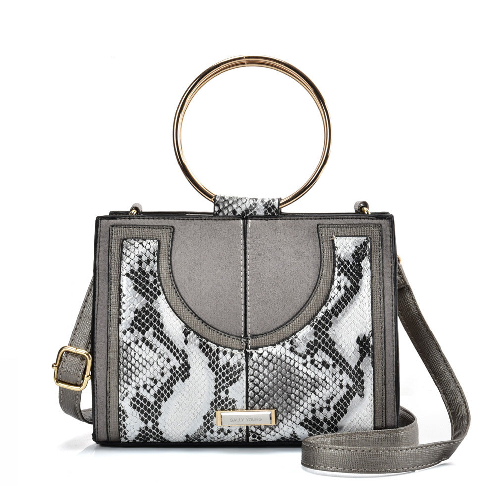 SY2175 SILVER - Generous Snakeskin Bag With Ring Handle-0