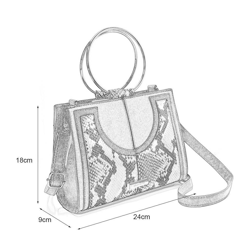 SY2175 WHITE - Generous Snakeskin Bag With Ring Handle-3