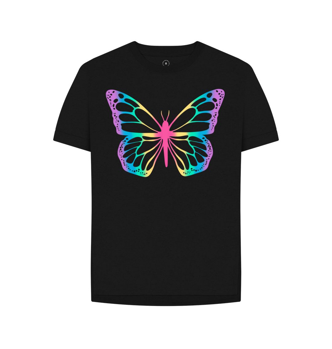 Black Women's Butterfly Print T-Shirts