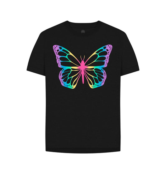 Black Women's Butterfly Print T-Shirts