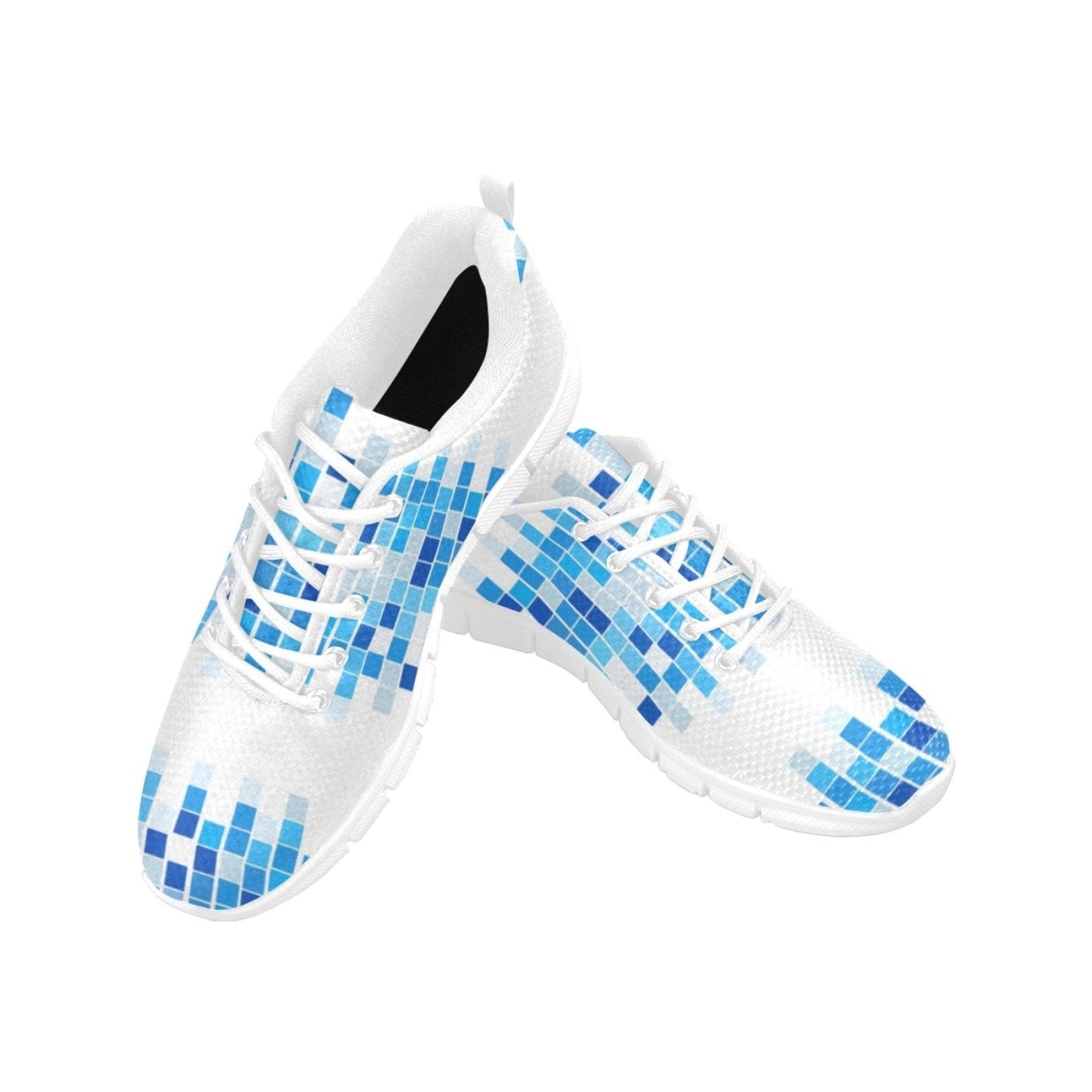 Sneakers for Women, Blue and White Mosaic Print - Running Shoes-7