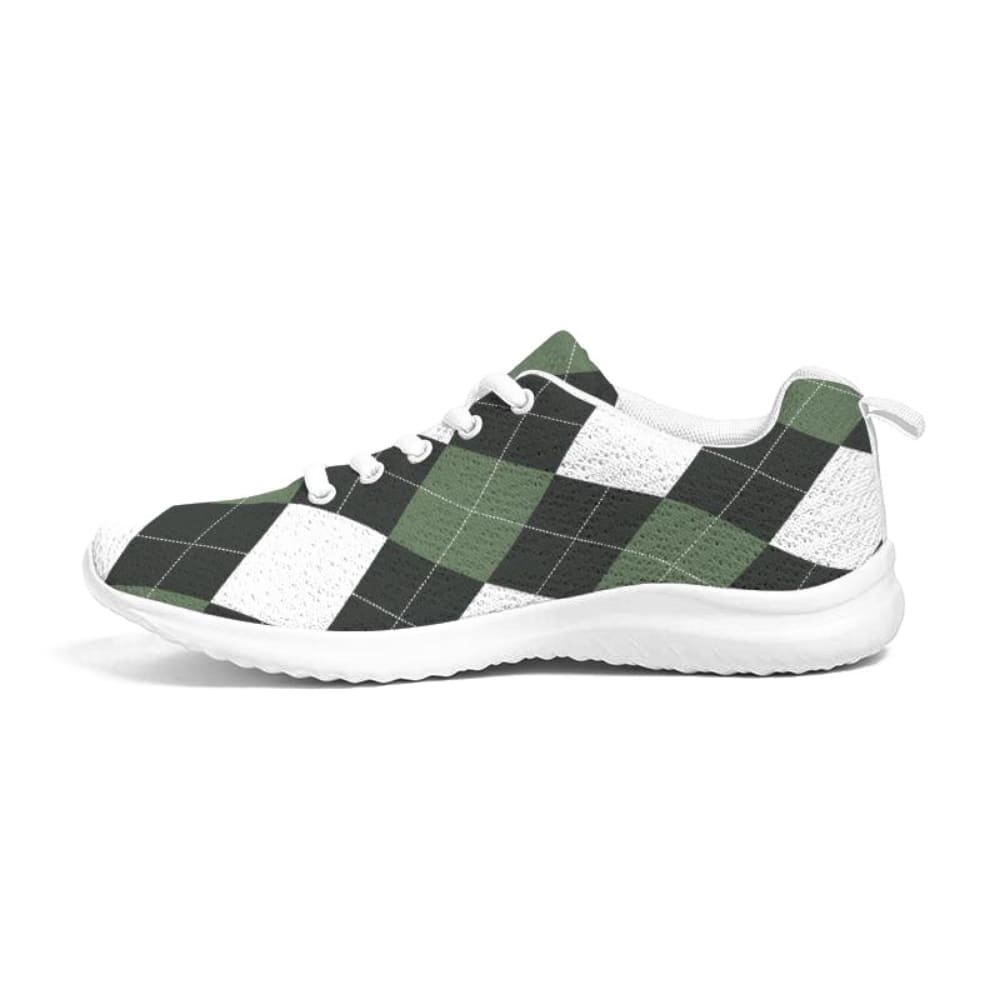 Womens Sneakers - Green and White Plaid Canvas Sports Shoes / Running-16