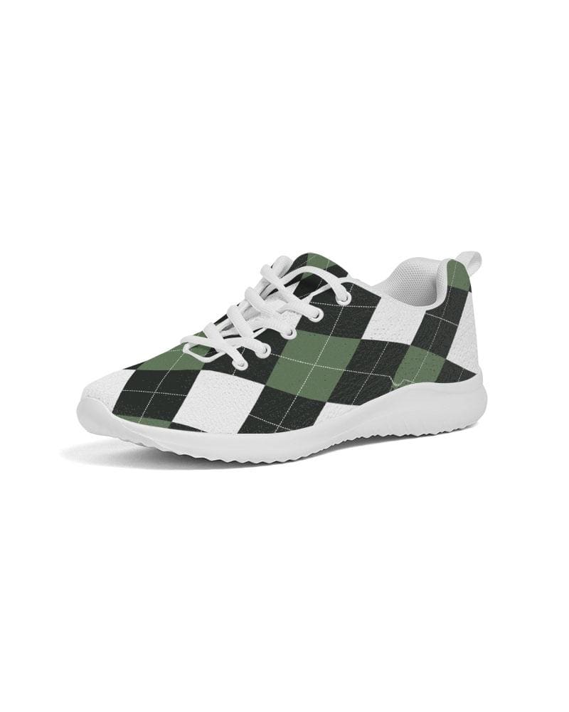 Womens Sneakers - Green and White Plaid Canvas Sports Shoes / Running-22