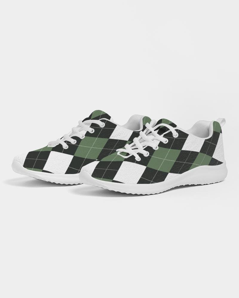 Womens Sneakers - Green and White Plaid Canvas Sports Shoes / Running-18