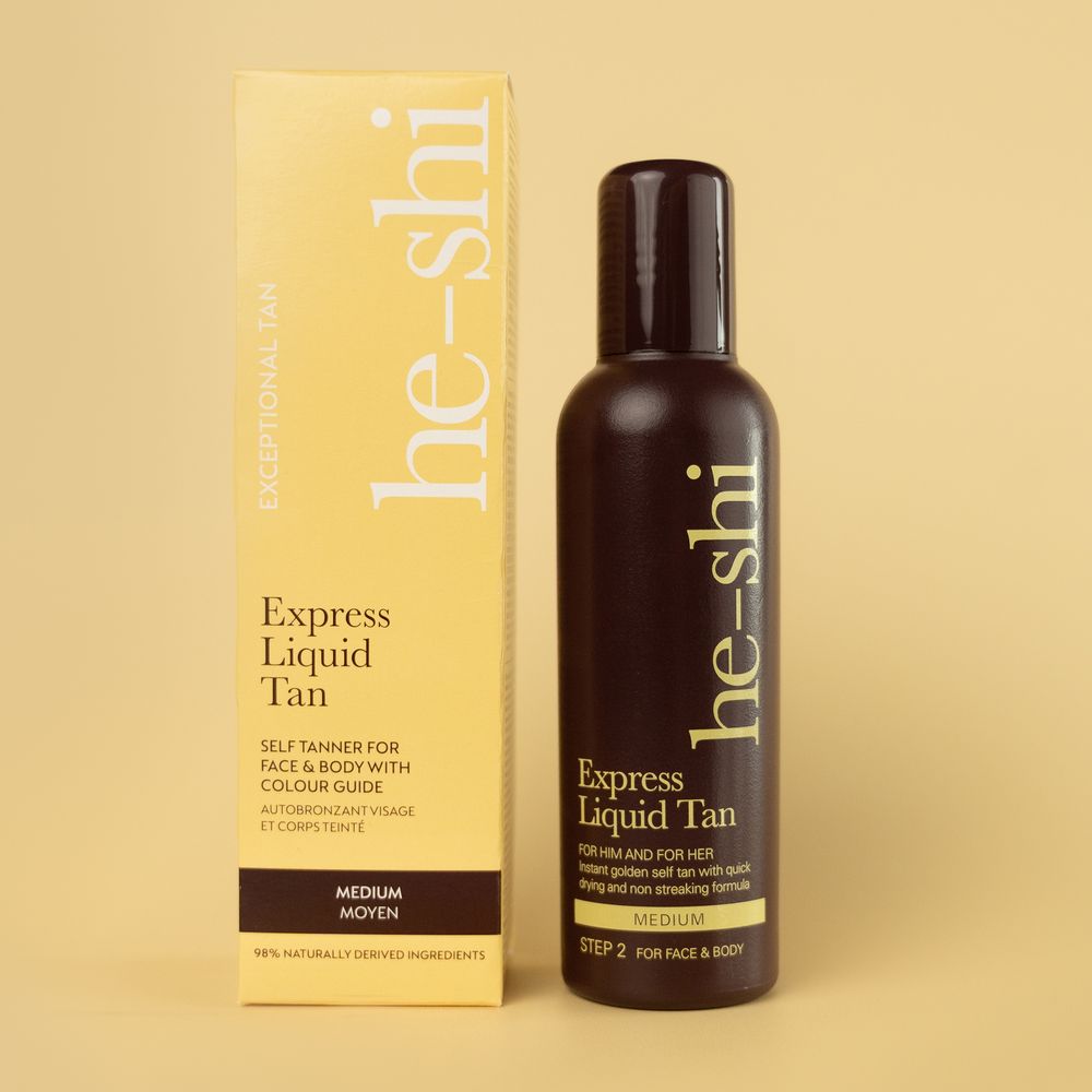 He-Shi Express Liquid Self Tan 150ml - Instant Medium Glow, Quick Dry!