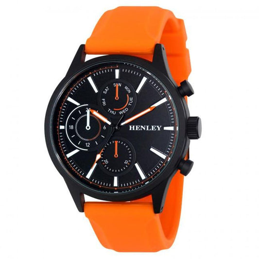 Henley Mens Multi Eye Black Dial With Sports Large Orange Silicone Strap Watch H02222.8