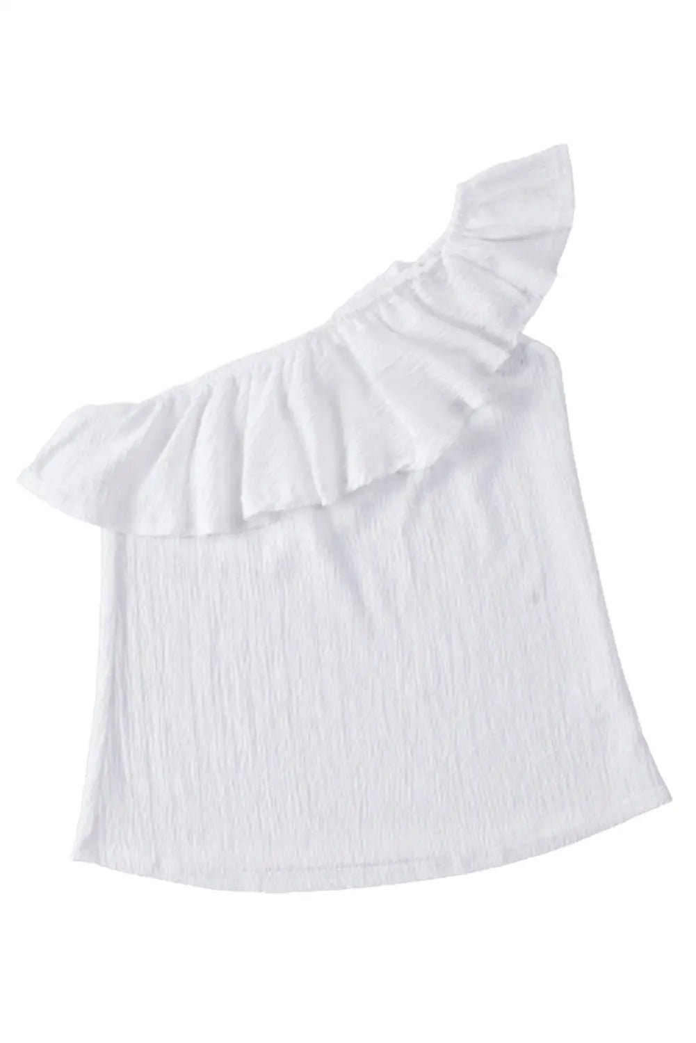 White Ruffle One Shoulder Crinkle Tank-15