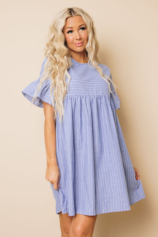 Tiana Striped Babydoll Midi Dress-0