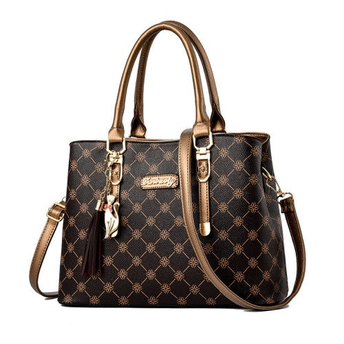 CT44942 GOLCOFFEE Vintage-Inspired Geometric Print PU Leather Tote Bag-0