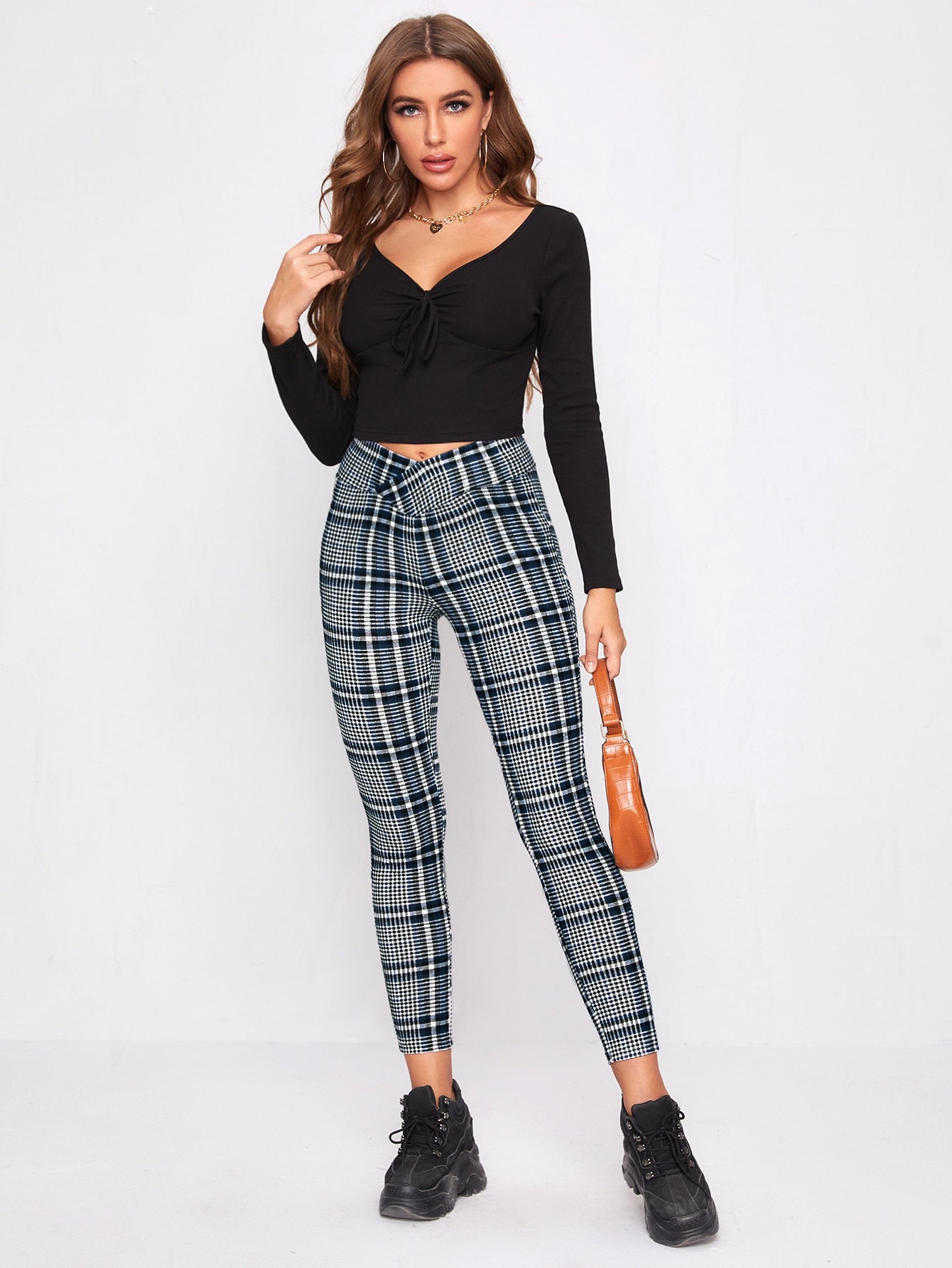 Priv Plaid Overlap Waistband Trousers