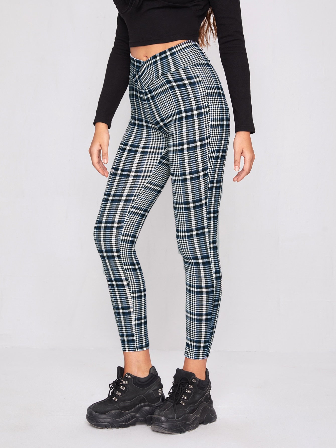 Priv Plaid Overlap Waistband Trousers