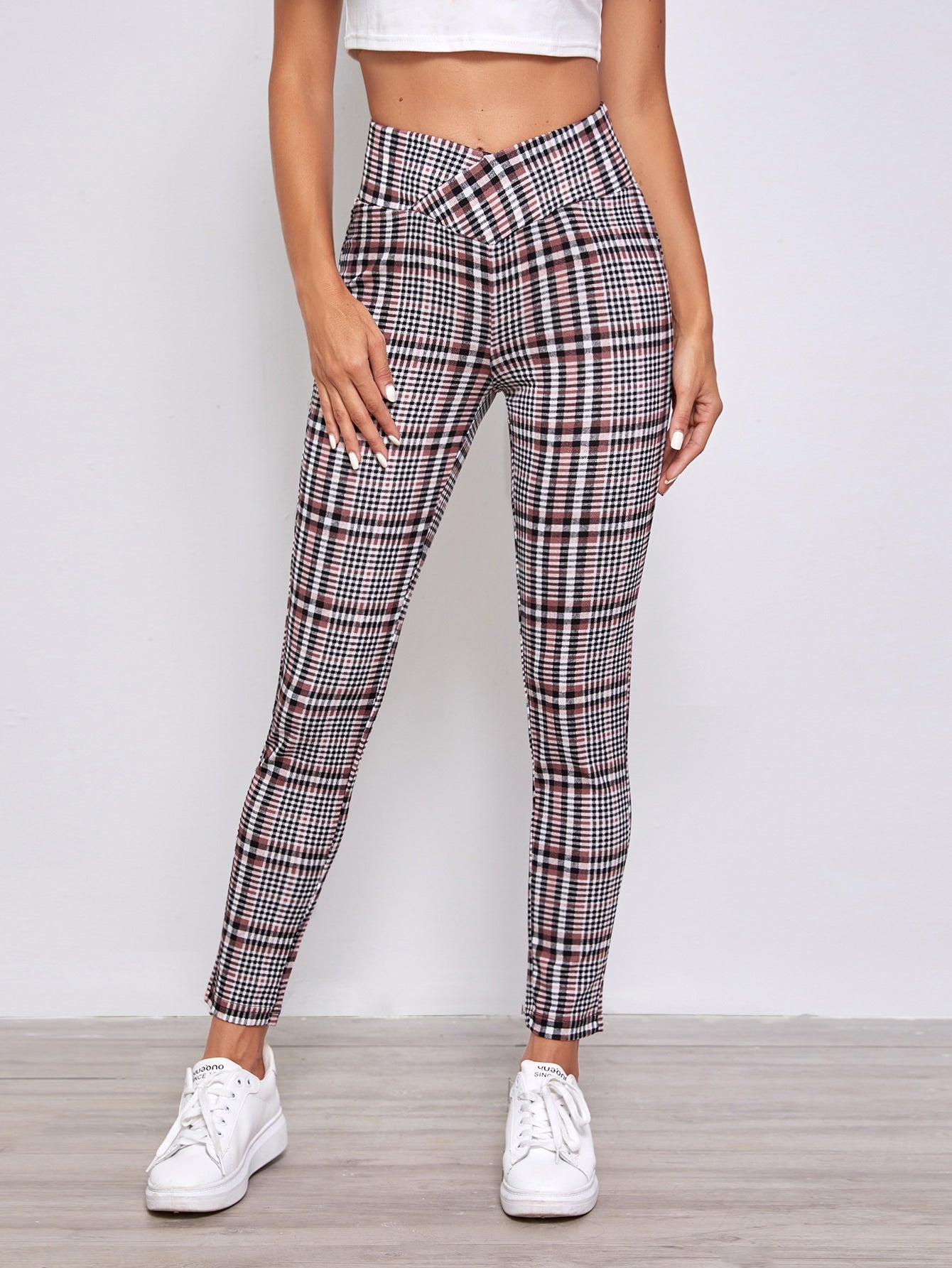 Priv Plaid Overlap Waistband Trousers