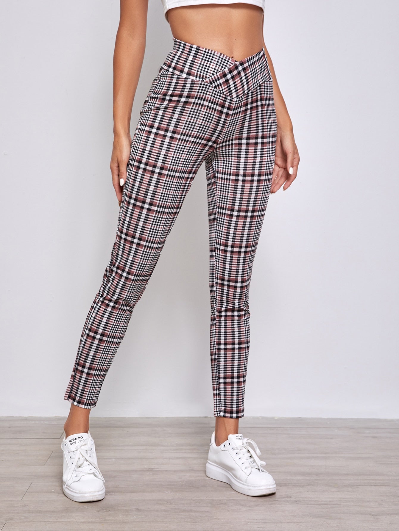 Priv Plaid Overlap Waistband Trousers