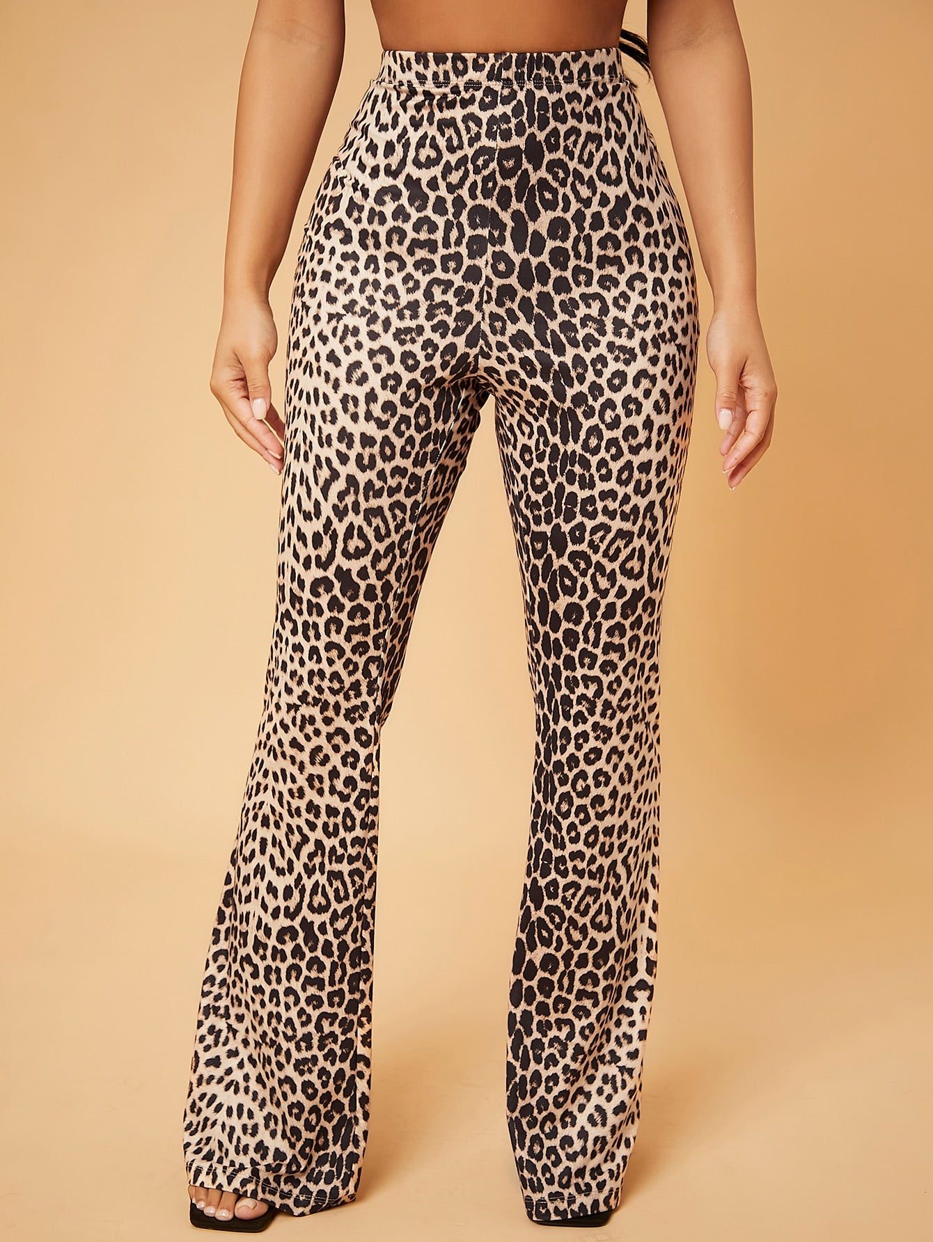 SXY High Waist Leopard Print Flared Leg Trousers