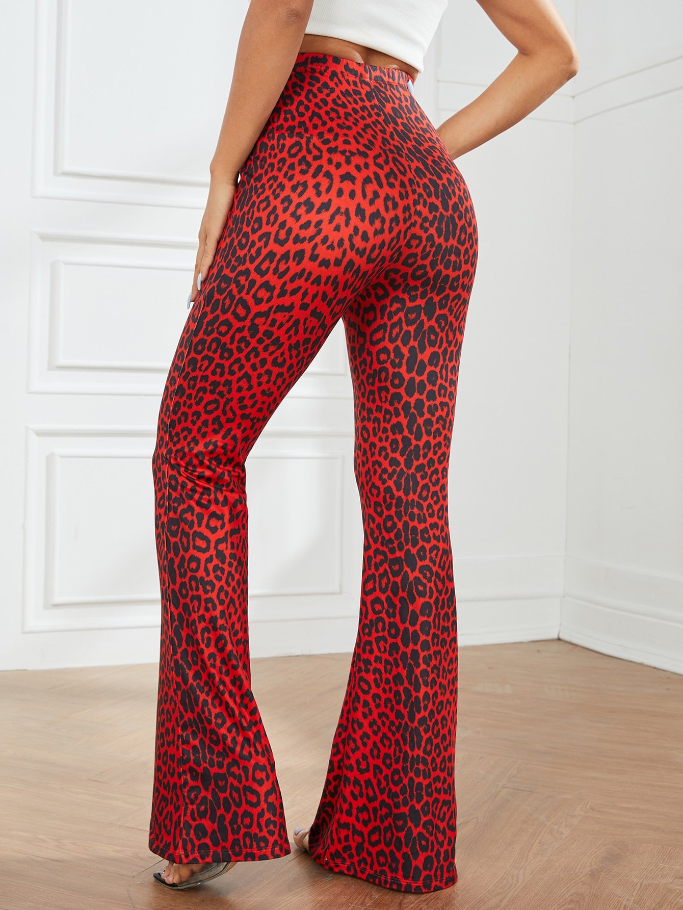 SXY High Waist Leopard Print Flared Leg Trousers