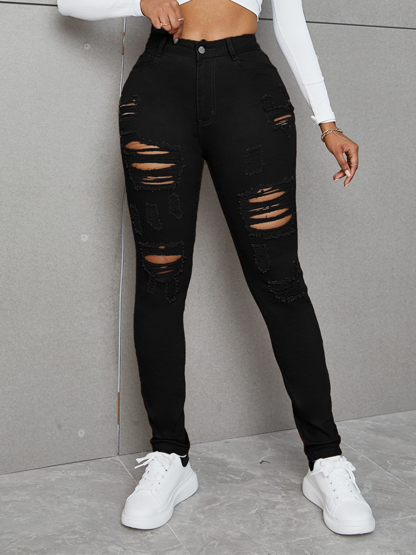 SXY High Waist Ripped Skinny Jeans