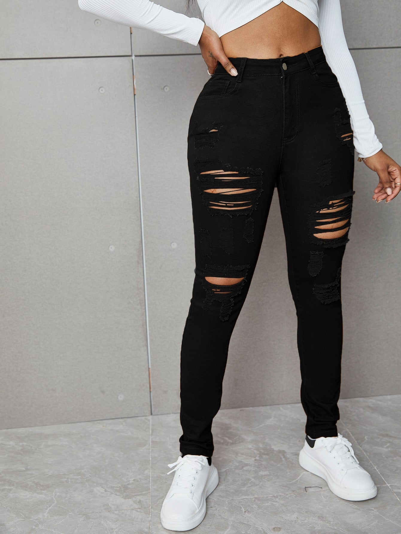 SXY High Waist Ripped Skinny Jeans