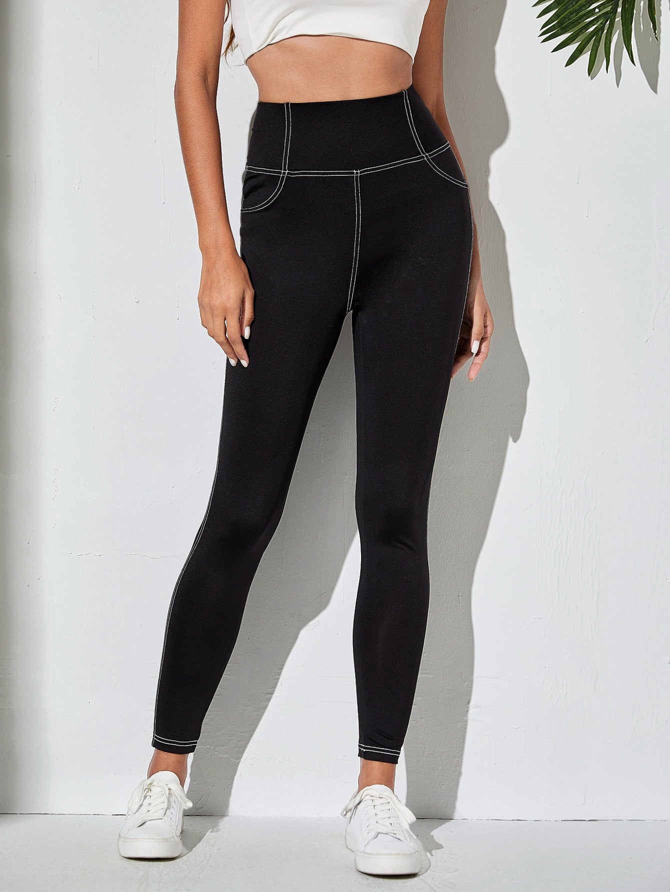 EZwear Stitch Detail Wideband Waist Leggings