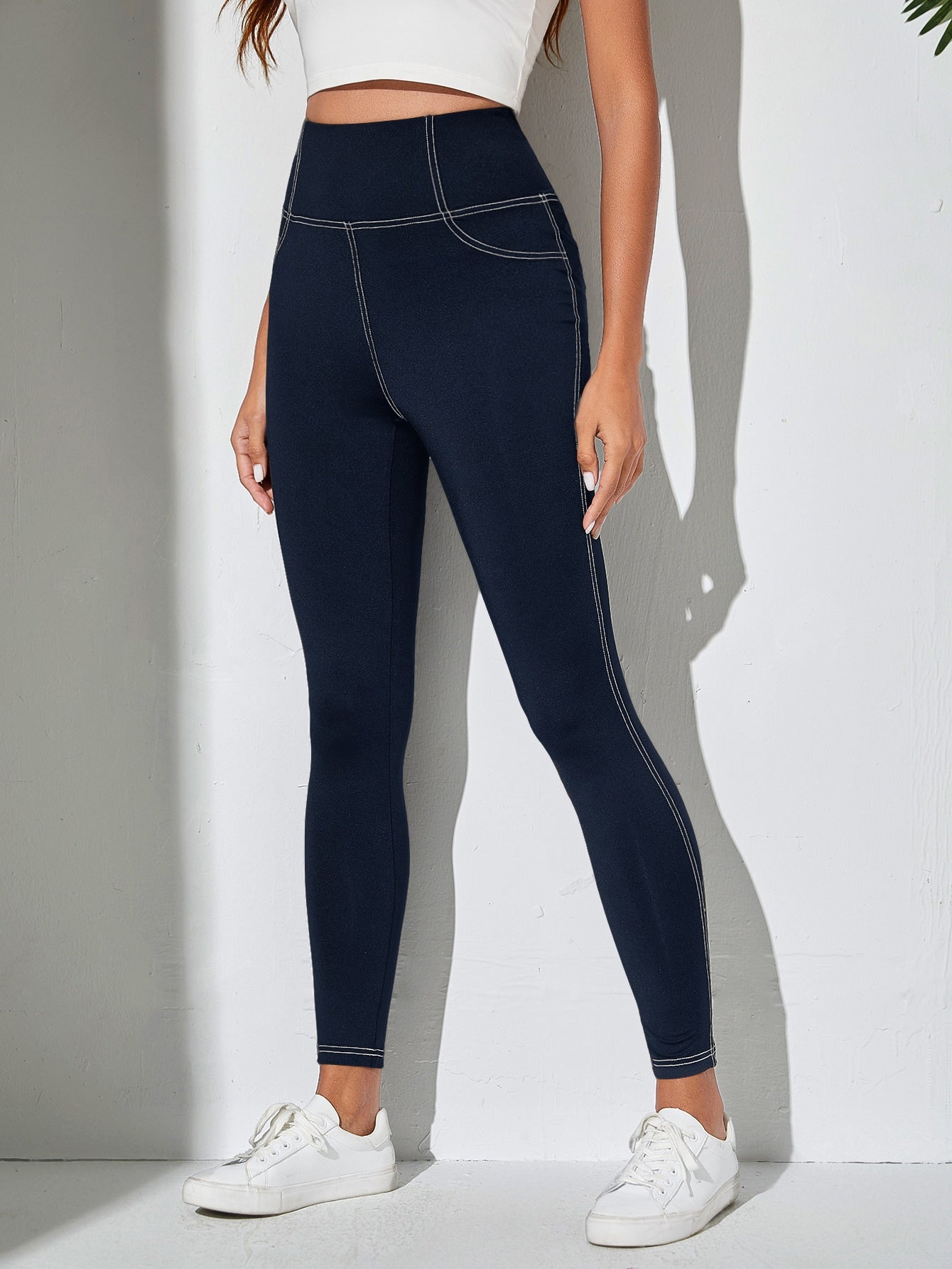 EZwear Stitch Detail Wideband Waist Leggings