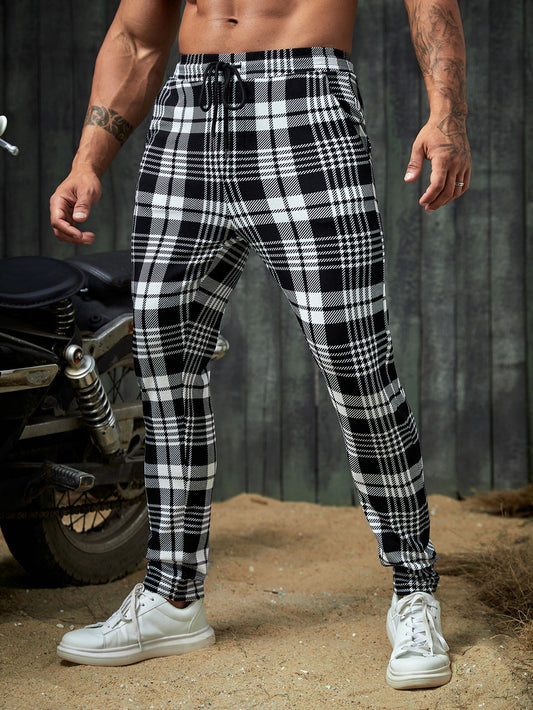 Manfinity Homme Men Plaid Print Drawstring Waist Trousers