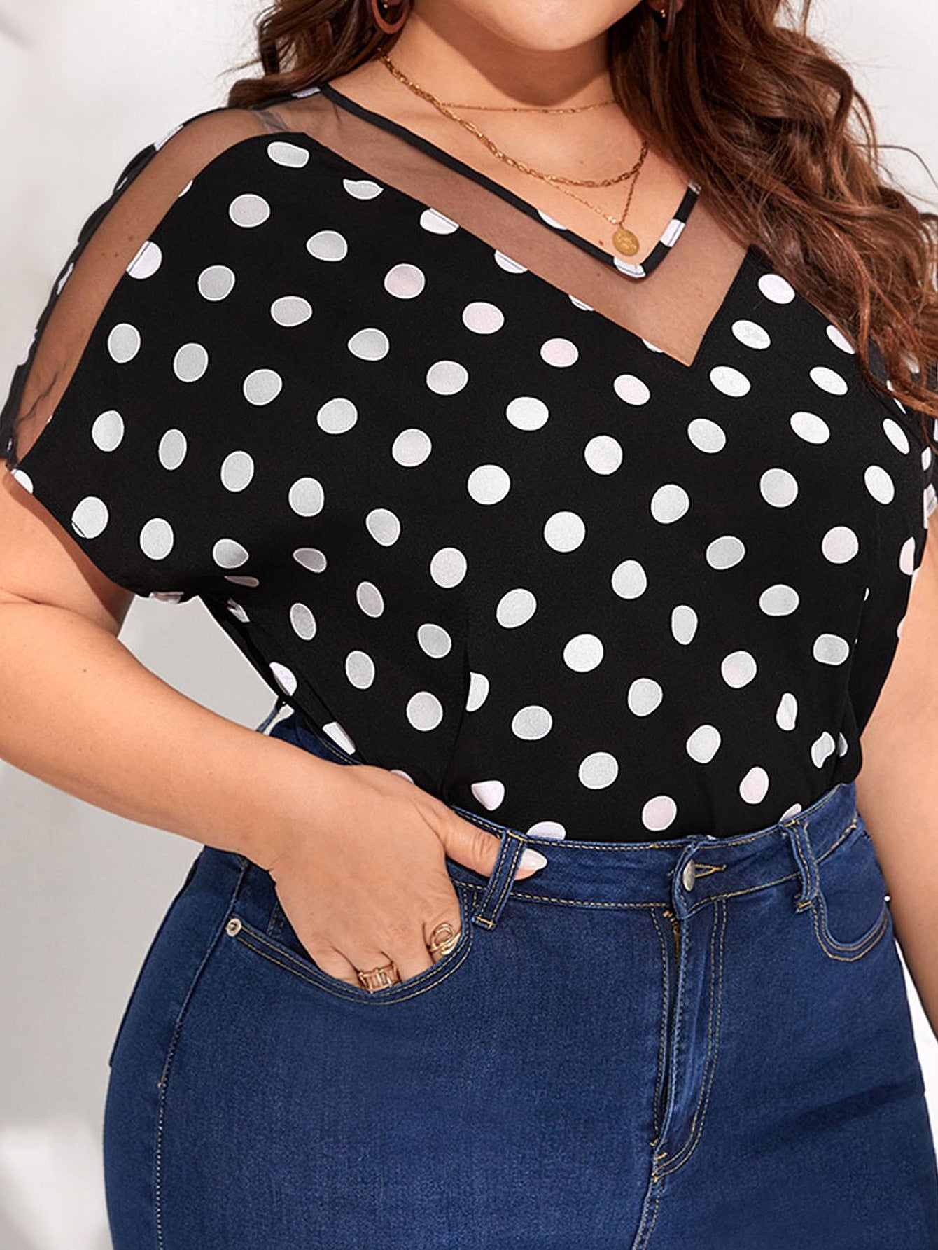 Clasi Plus Mesh Insert Polka Dot Top