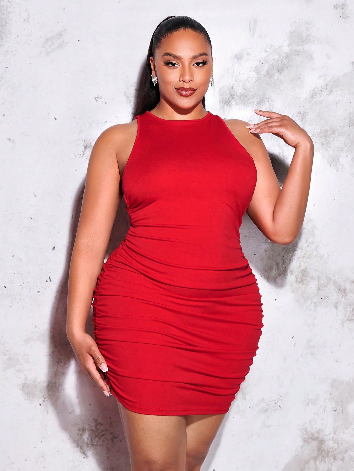 BAE Plus Crisscross Backless Ruched Bodycon Dress