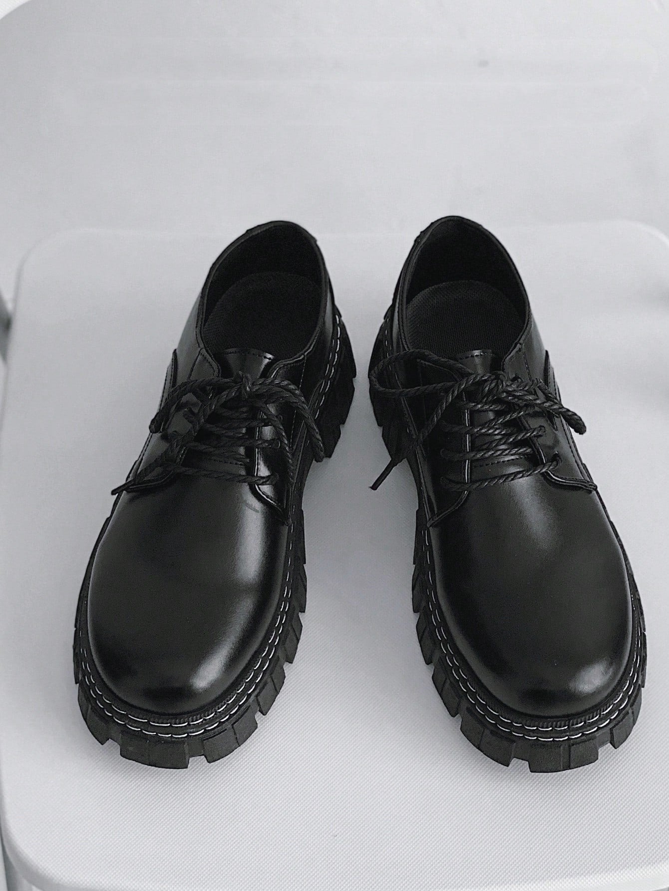 Men's Leather Shoes Men's Lace-up Shoes Thick Sole British Business Formal Casual Shoes, Black Wedding Shoes For Men