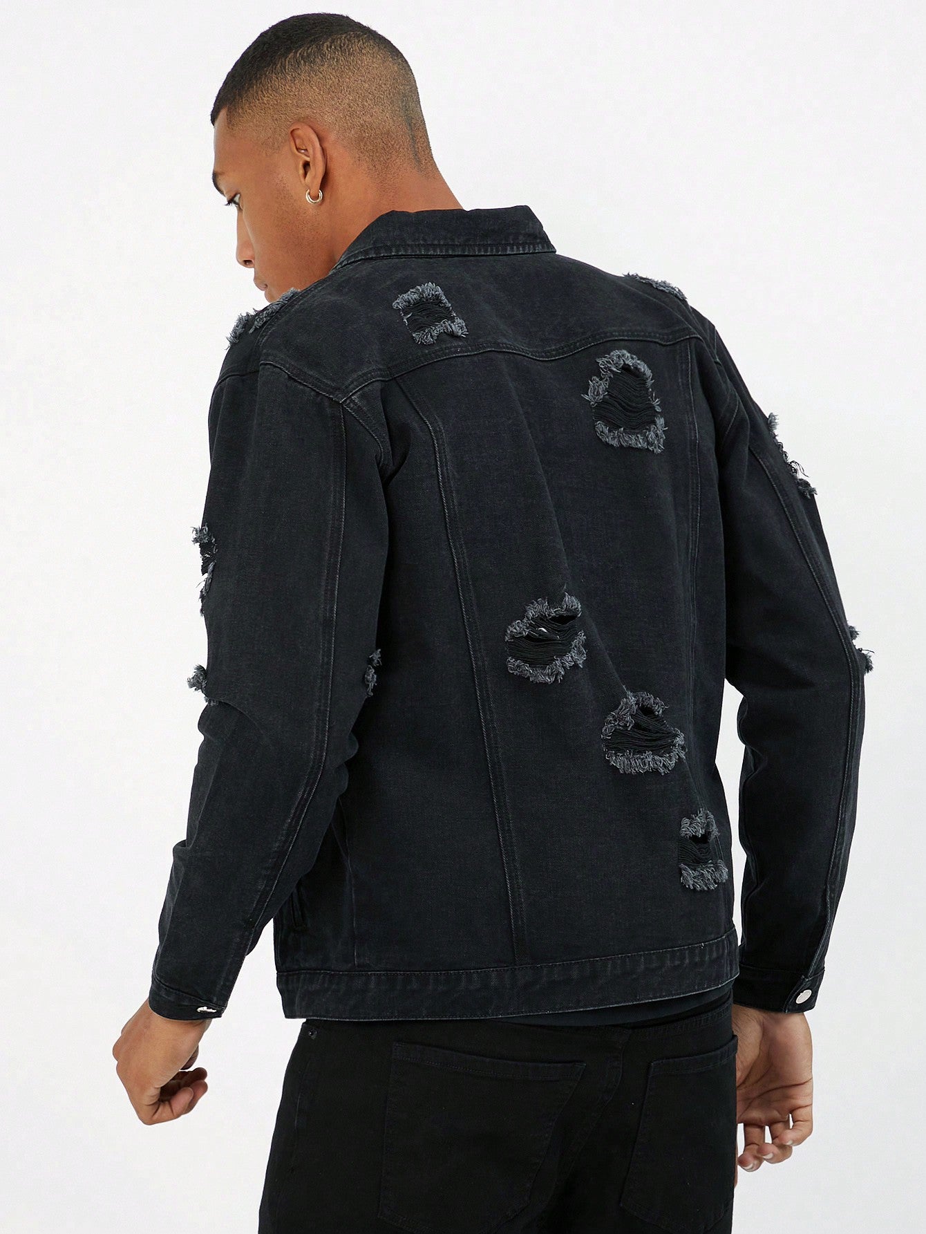 Manfinity EMRG Men Cotton Ripped Flap Detail Denim Jacket