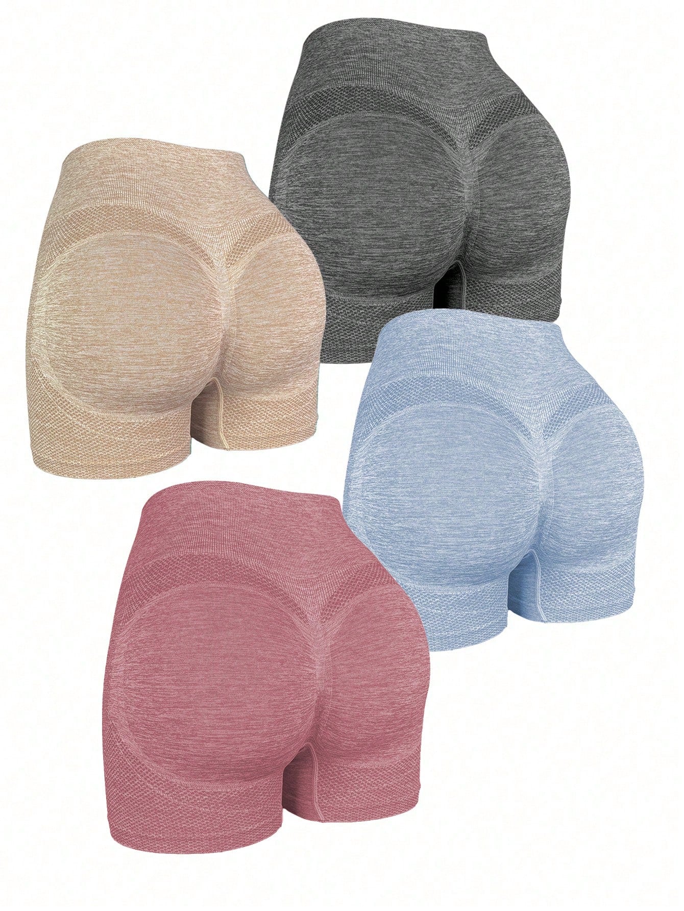 Yoga Basic 4pcs Marled Knit Scrunch Butt Wideband Waist Seamless Sports Shorts