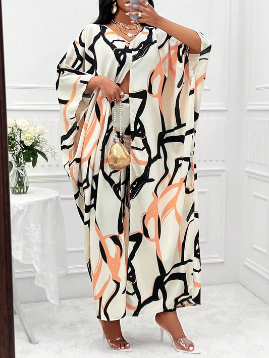 Lady Allover Print Batwing Sleeve Dress & Pants