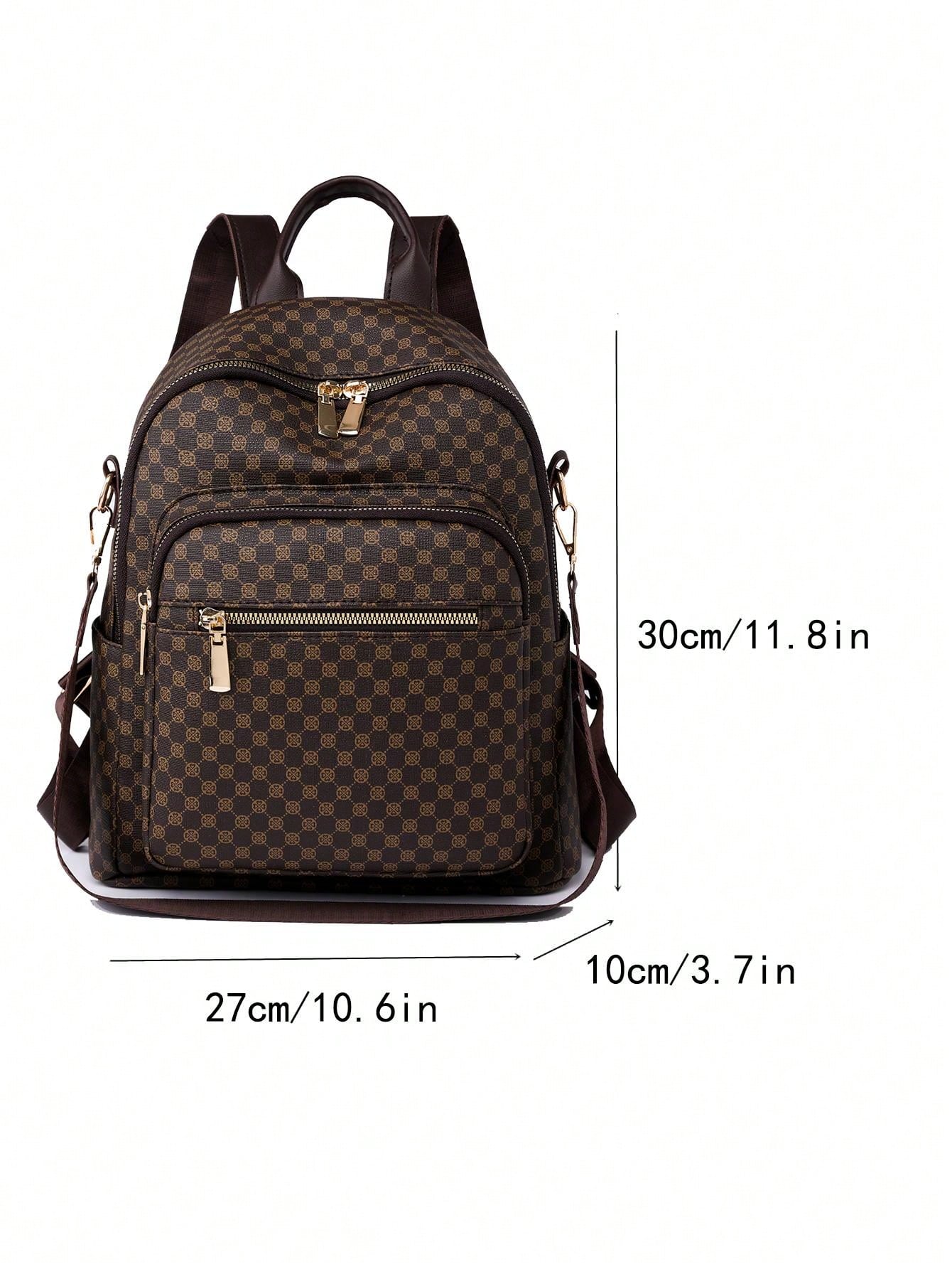 Women's Retro Pu Plaid Backpack, Fashionable And Versatile, Embroidered Travel Shoulder Bag For Students