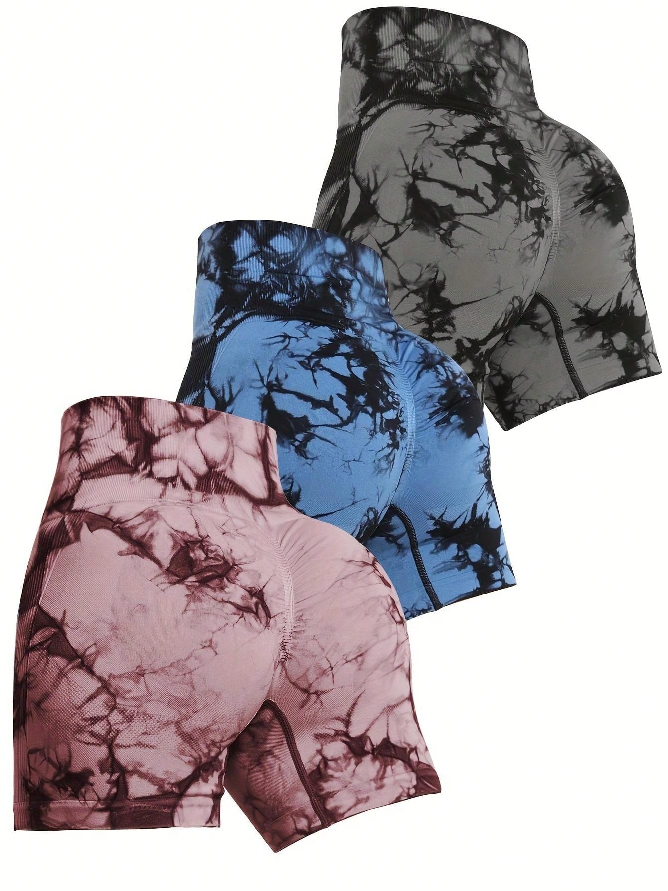 3pcs Tie-dye Yoga Shorts