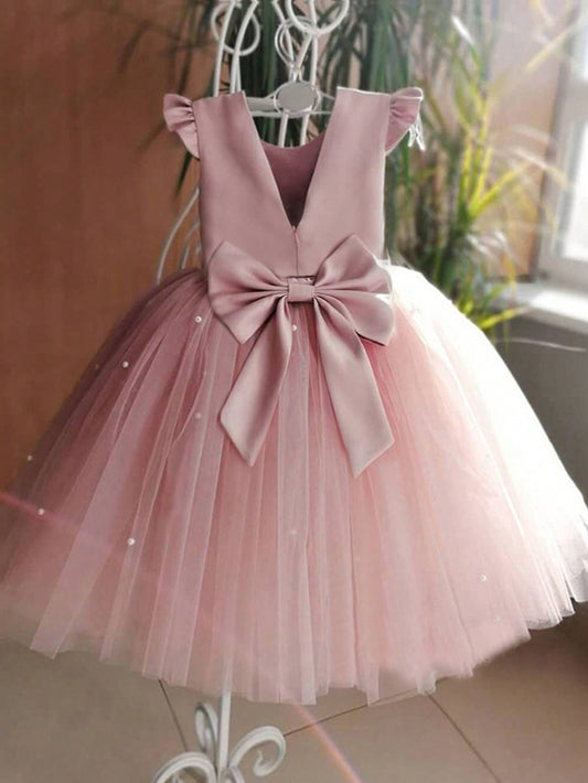 Young Girls' Butterfly Sleeve Mesh Dress With Princess Dress, Suitable For Birthday Party, Dance Party, Casual Wear, Instrumental Concert, Stage Performance