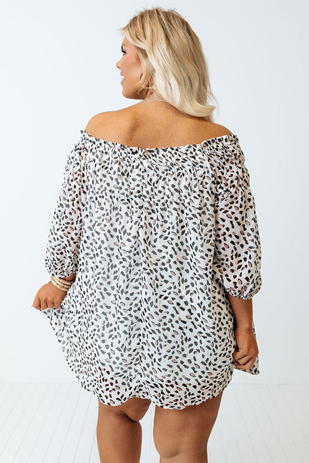 Cheetah Spotted Plus Size Off Shoulder Blouse-1