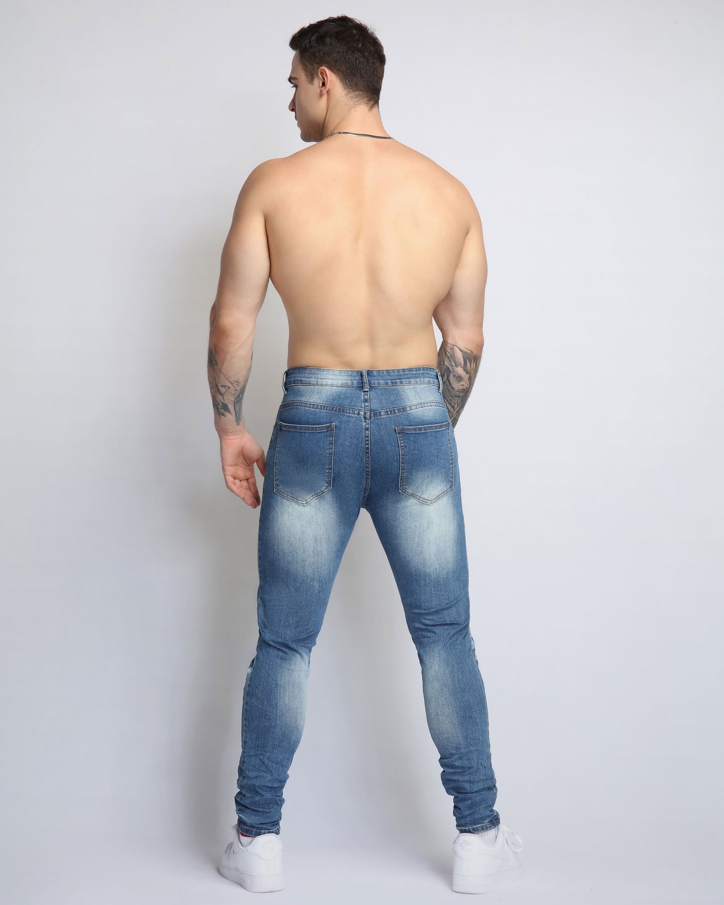 Medium Wash Distressed Ripped Blue Jeans