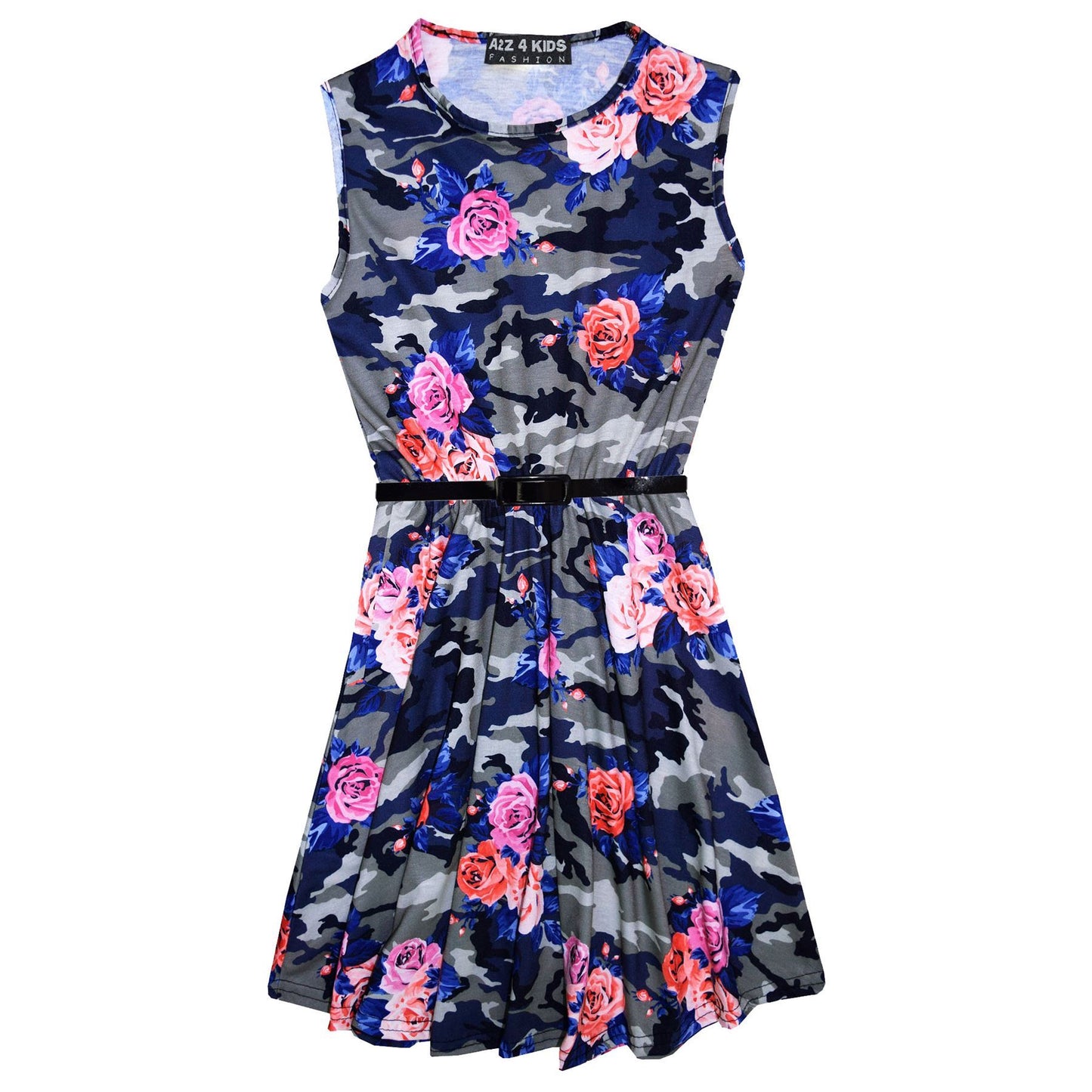 Girls Skater Dress Kids Camo Floral Print Summer Party Dresses Age 7-13 Years