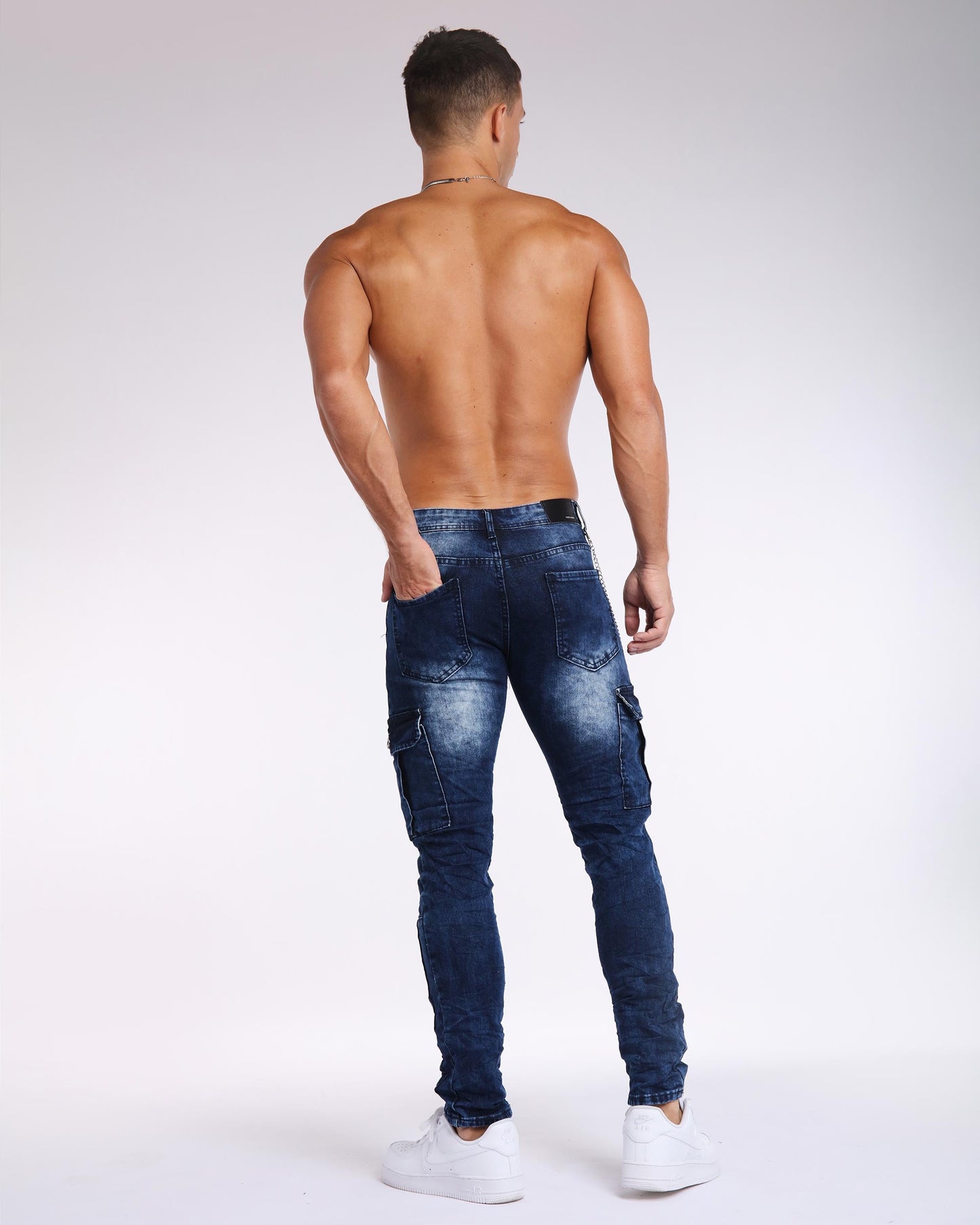 Printed Waist Slim Fit Workwear Blue Jeans