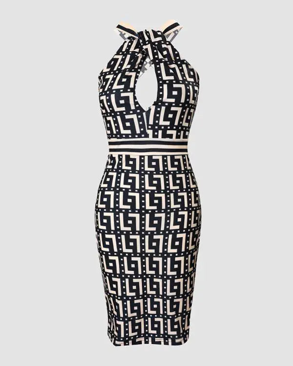 Geometric Print Sleeveless Party Dress