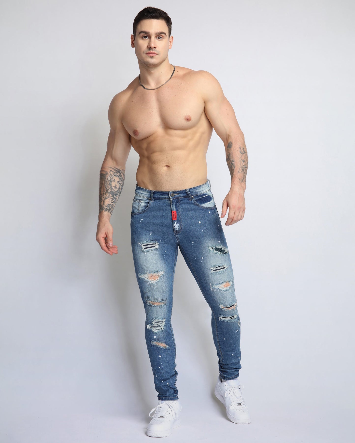 Medium Wash Distressed Ripped Blue Jeans