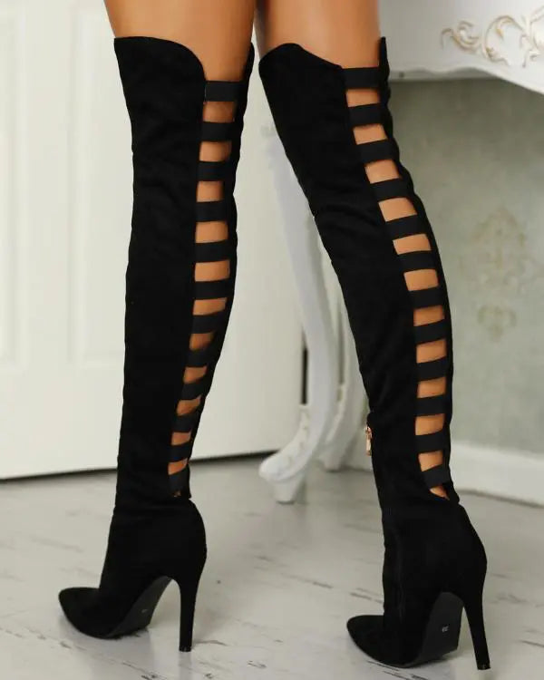 Back Ladder Cutout Knee-high Stiletto Boots