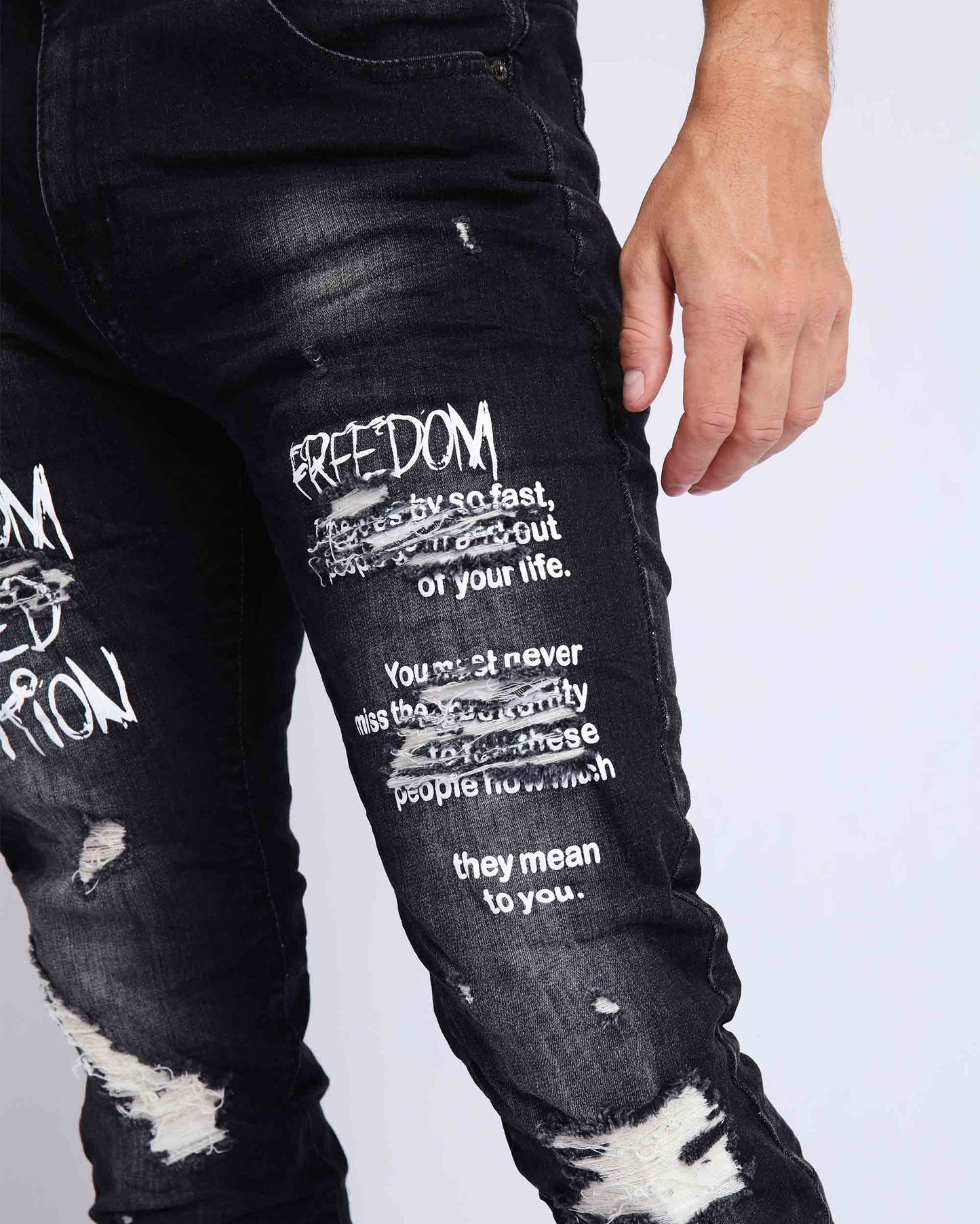 Gothic Graffiti Slim Fit Ripped Black Jeans